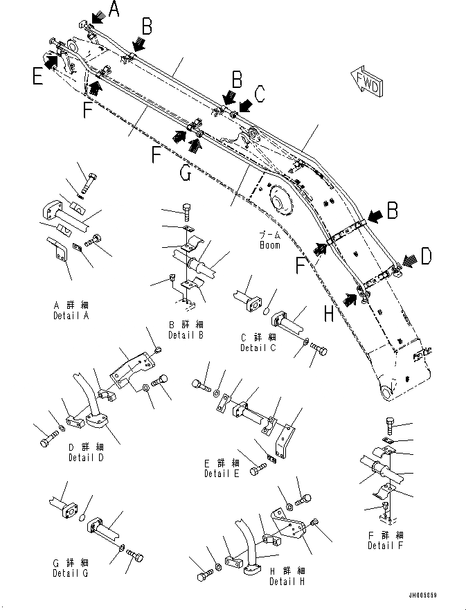 Схема запчастей Komatsu PC200-8M0 - СТРЕЛА (7MM УСИЛ.ENED ТИП, -НАВЕСН. ОБОРУД) (ДОПОЛН. ГИДРОЛИНИЯ) T [РАБОЧЕЕ ОБОРУДОВАНИЕ]