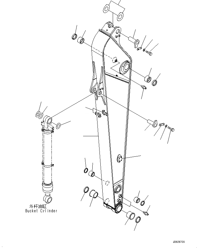 Схема запчастей Komatsu PC200-8M0 - РУКОЯТЬ (9MM,НОВ. MINE СПЕЦ-Я&УСИЛ. СПЕЦ-Я) (РУКОЯТЬ)PC-8M T [РАБОЧЕЕ ОБОРУДОВАНИЕ]