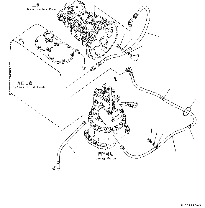 Схема запчастей Komatsu PC220-8M0 - ДРЕНАЖН. ТРУБЫ H [ГИДРАВЛИКА]