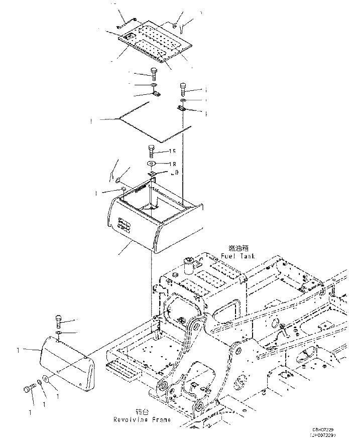 Схема запчастей Komatsu PC220-8M0 - АККУМУЛЯТОРН. ОТСЕК M [ЧАСТИ КОРПУСАS И КРЫШКИ]