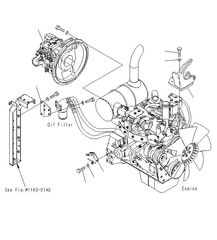 Схема запчастей Komatsu PC130F-7 - ДВИГАТЕЛЬ КОРПУС И КРЕПЛЕНИЕ B