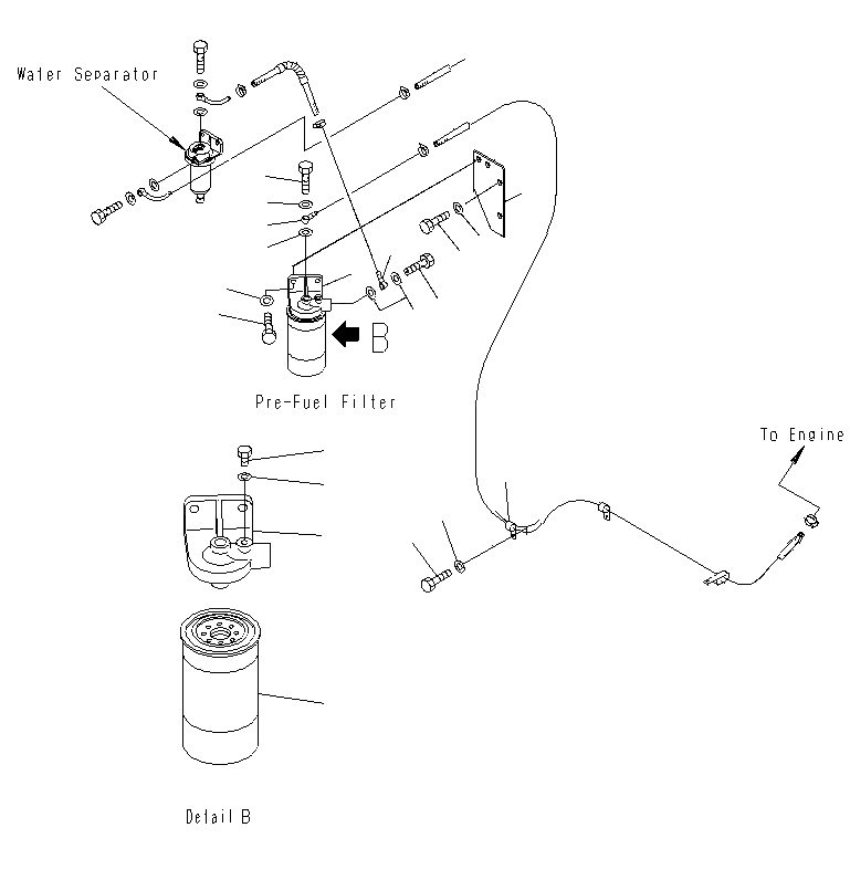 Схема запчастей Komatsu PC130F-7 - ТОПЛИВН. ЛИНИЯ (ВОДООТДЕЛИТЕЛЬ)(ТОПЛИВН. ФИЛЬТР.) D