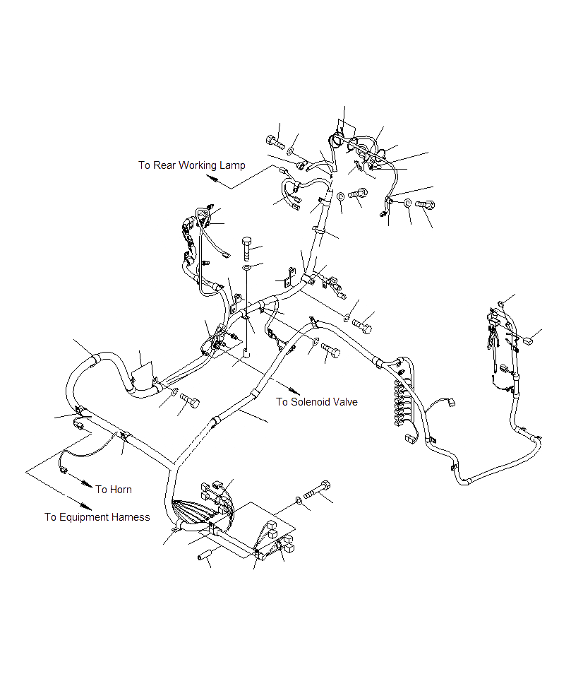 Схема запчастей Komatsu PC130F-7 - ЭЛЕКТРОПРОВОДКА (ОСНОВН. Э/ПРОВОДКА)(ПРОВОДКА И КРЕПЛЕНИЕ)(ДЛЯ HARVESTER)(J9-UP) E