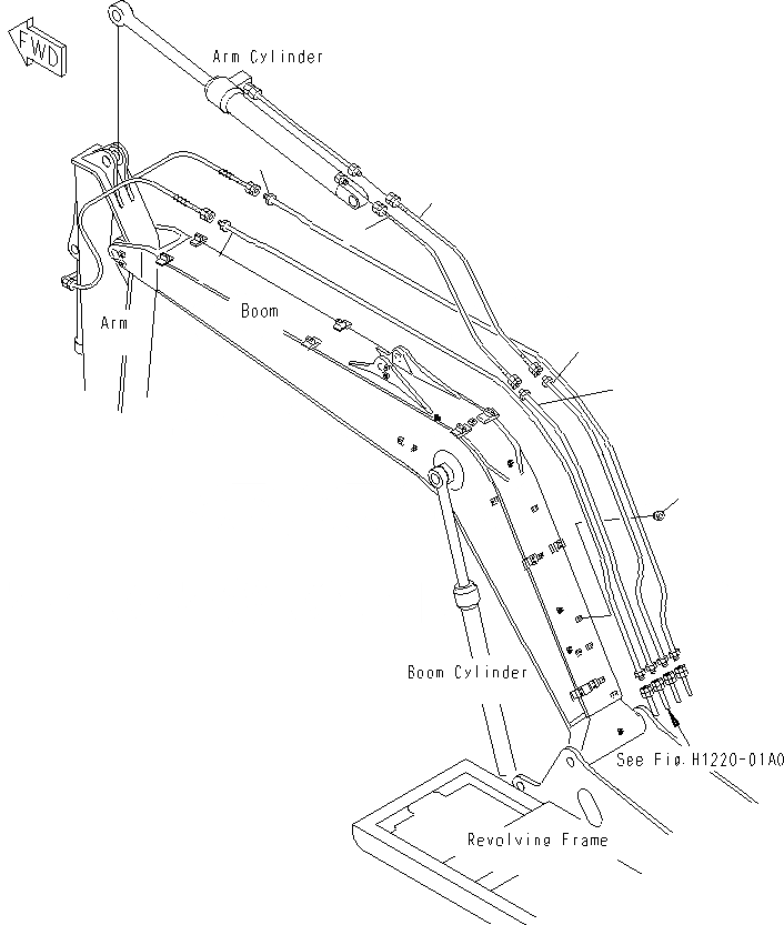 Схема запчастей Komatsu PC130F-7 - СТРЕЛА (ГИДРАВЛ ЛИНИЯ)(СИСТЕМА СМАЗКИ 100 ЧАС.) T
