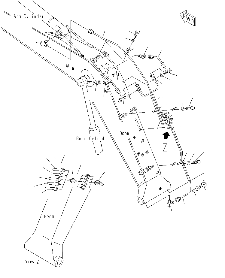 Схема запчастей Komatsu PC130F-7 - СТРЕЛА (СИСТЕМА СМАЗКИ)(СИСТЕМА СМАЗКИ 100 ЧАС.)( АКТУАТОР) T