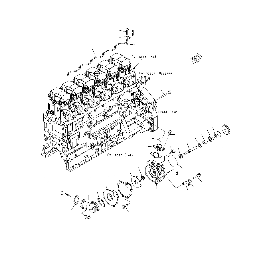Схема запчастей Komatsu PC400LCSE-8R - ВОДЯНАЯ ПОМПА КРЕПЛЕНИЕ И ВОЗДУШН. ВЕНТИЛЯЦИЯ A