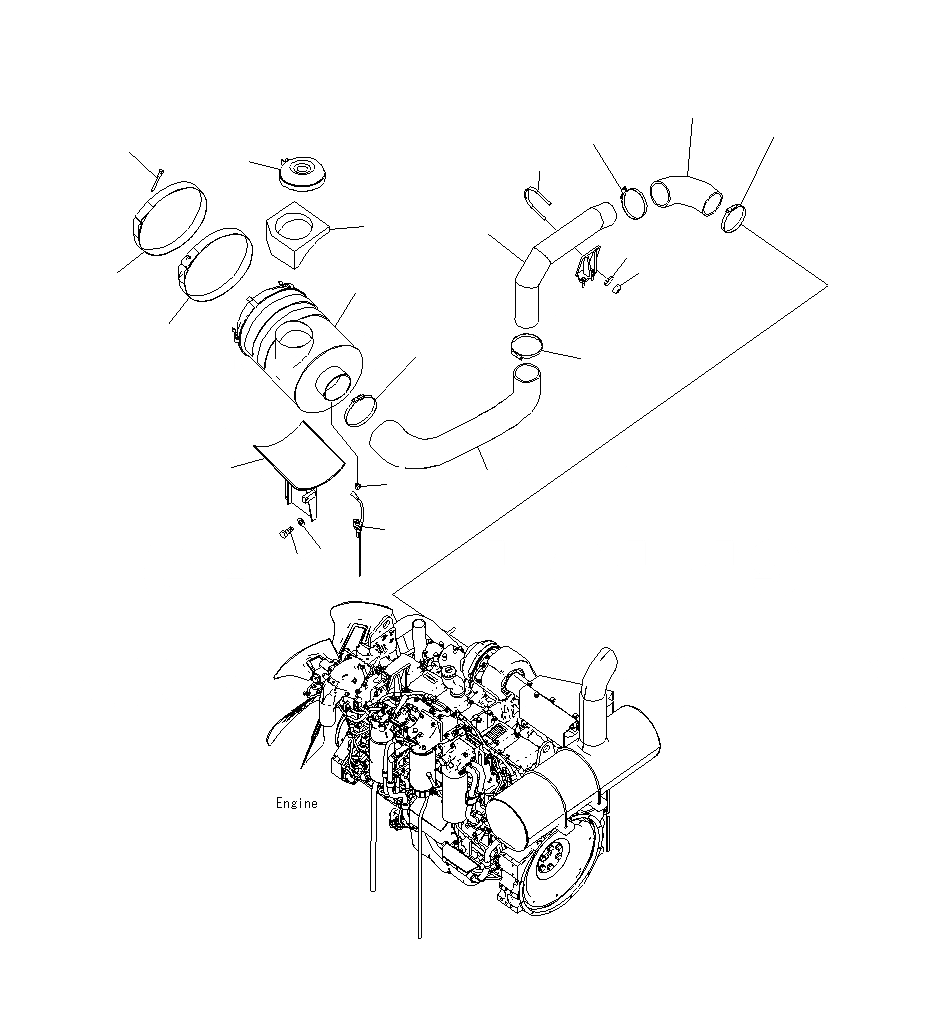 Схема запчастей Komatsu PC400LCSE-8R - СОЕДИНЕНИЯ ВОЗДУХООЧИСТИТЕЛЯ(С ПРЕФИЛЬТРОМ) B