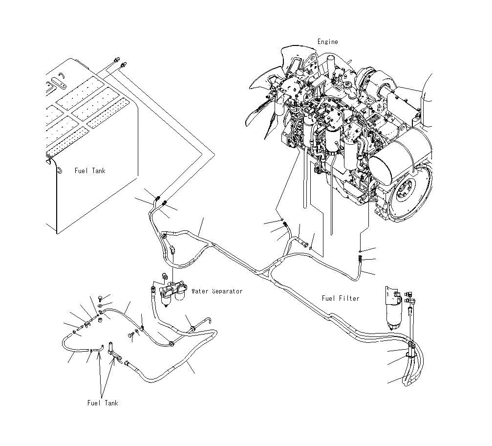 Схема запчастей Komatsu PC400LCSE-8R - ТОПЛИВНАЯ ЛИНИЯ (/) (J-J77) D
