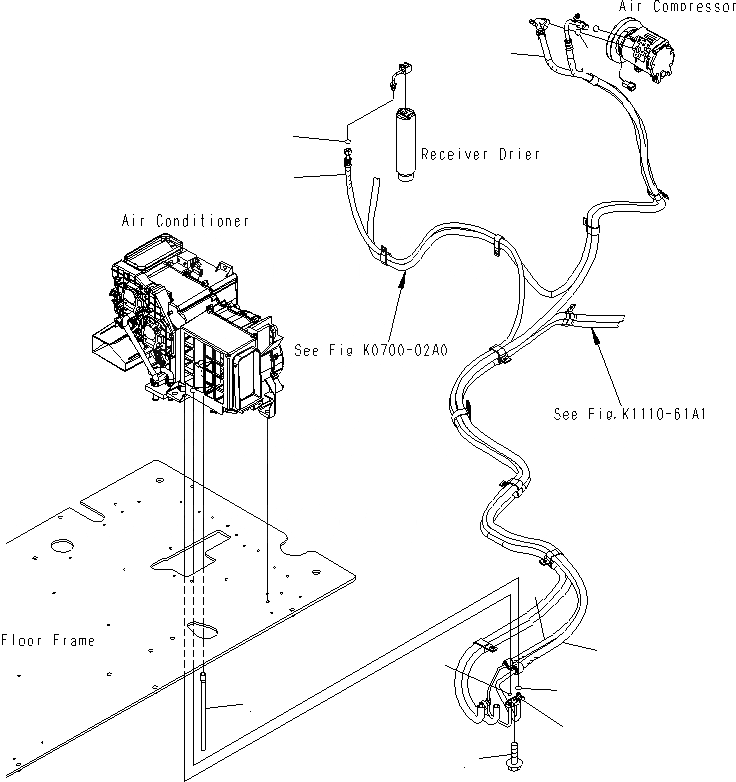 Схема запчастей Komatsu PC400LCSE-8R - КАБИНА (ПОЛ) (ПАТРУБКИ КОНДИЦИОНЕРА) K