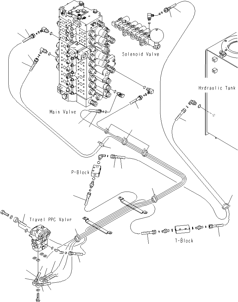 Схема запчастей Komatsu PC400LCSE-8R - КАБИНА (ПОЛ) (P.P.C ТРУБЫ ДЛЯ ХОД КЛАПАН) K