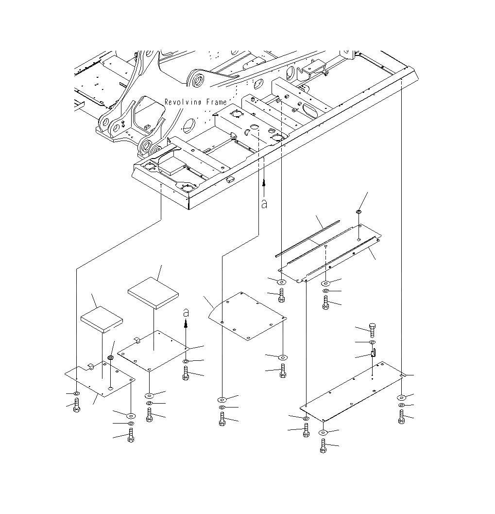 Схема запчастей Komatsu PC400LCSE-8R - НИЖН. КРЫШКА (ОСНОВНАЯ РАМА) (L.H) (УСИЛ.) (ДЛЯ ТОПЛИВН. REFILL НАСОС) M