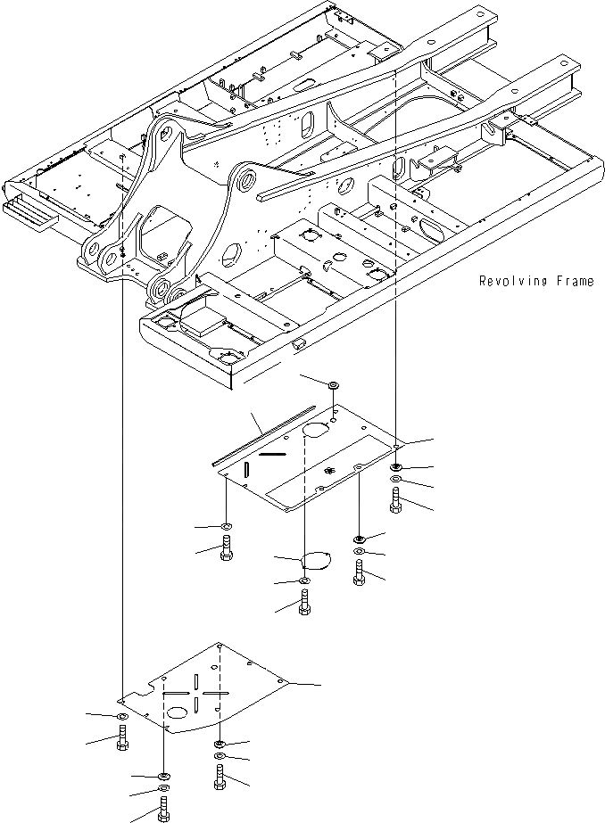 Схема запчастей Komatsu PC400LCSE-8R - НИЖН. КРЫШКА (ОСНОВНАЯ РАМА) (R.H) (ДЛЯ ТОПЛИВН. REFILL НАСОС) M