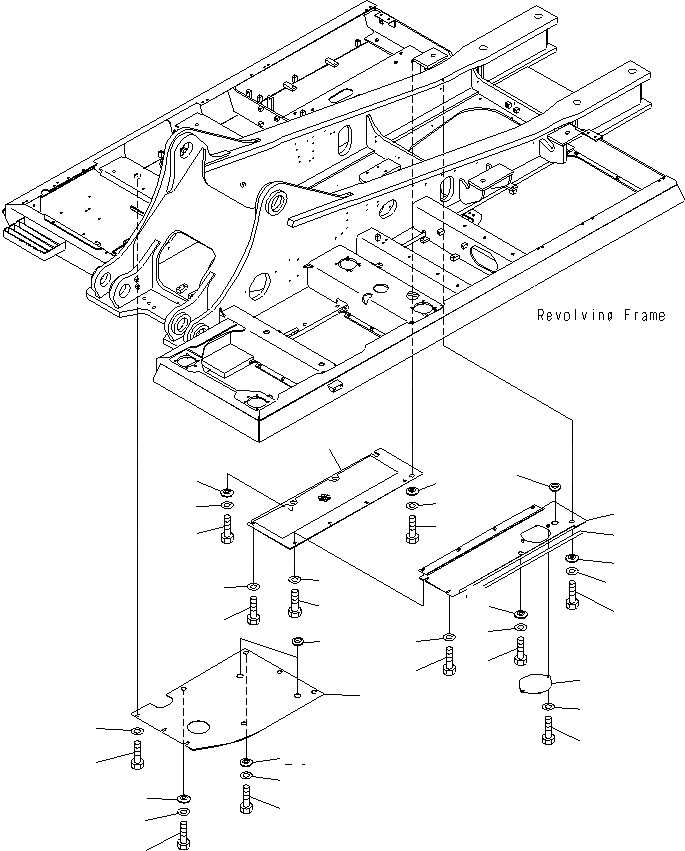 Схема запчастей Komatsu PC400LCSE-8R - НИЖН. КРЫШКА (ОСНОВНАЯ РАМА) (R.H) (УСИЛ.) M