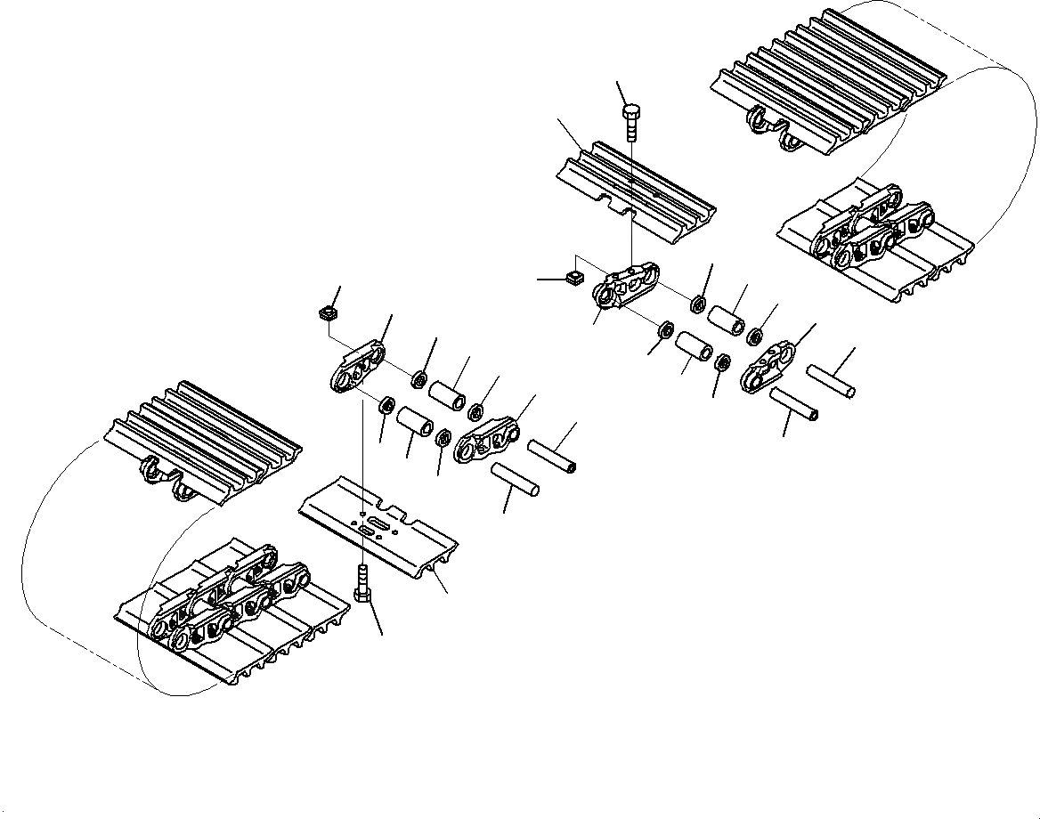 Схема запчастей Komatsu PC200-8M0 - ГУСЕНИЦЫ В СБОРЕ (ТРОЙНОЙ ГРУНТОЗАЦЕП., 8MM ШИР.) R