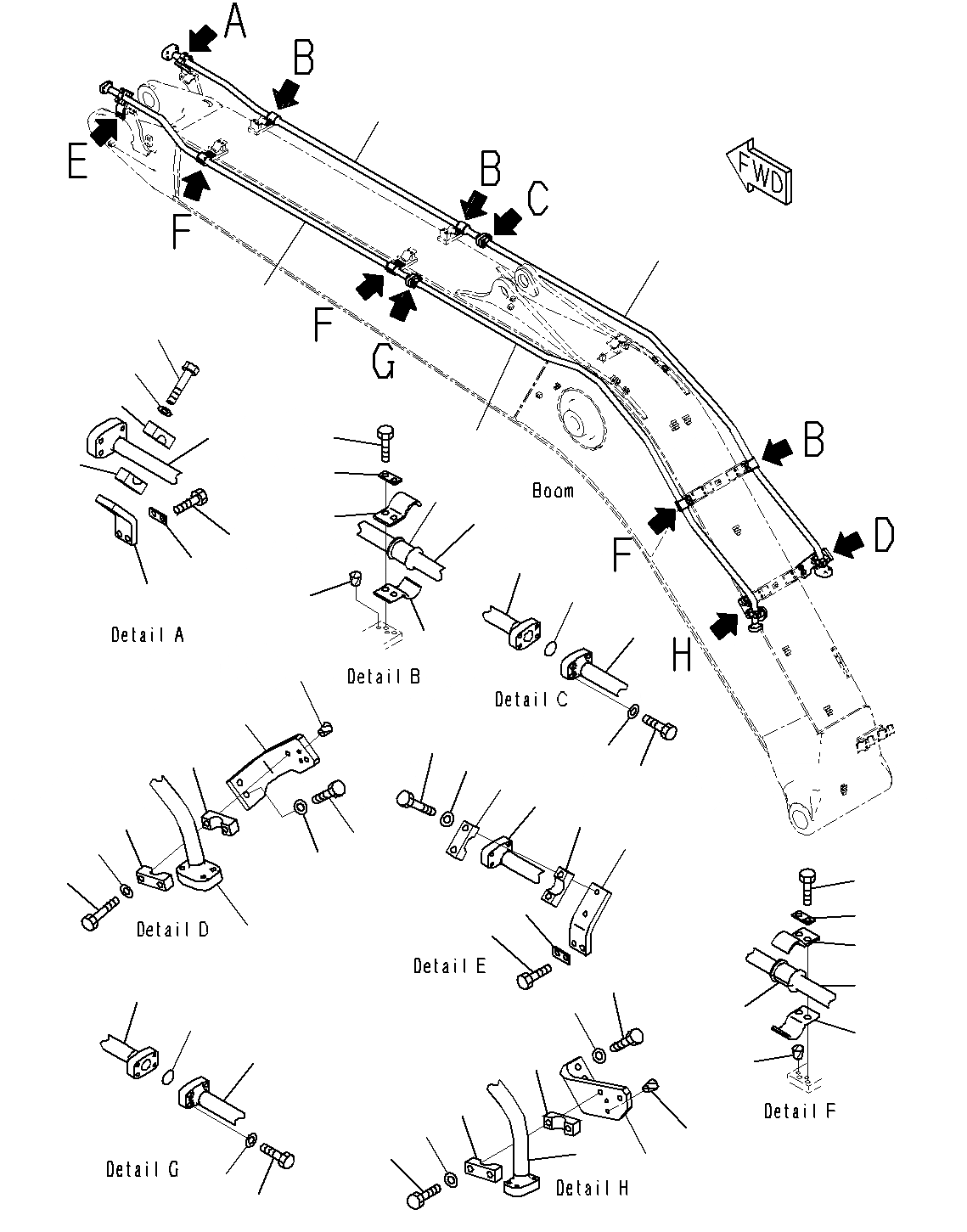Схема запчастей Komatsu PC200-8M0 - СТРЕЛА (ДОПОЛН. ЛИНИИ) T