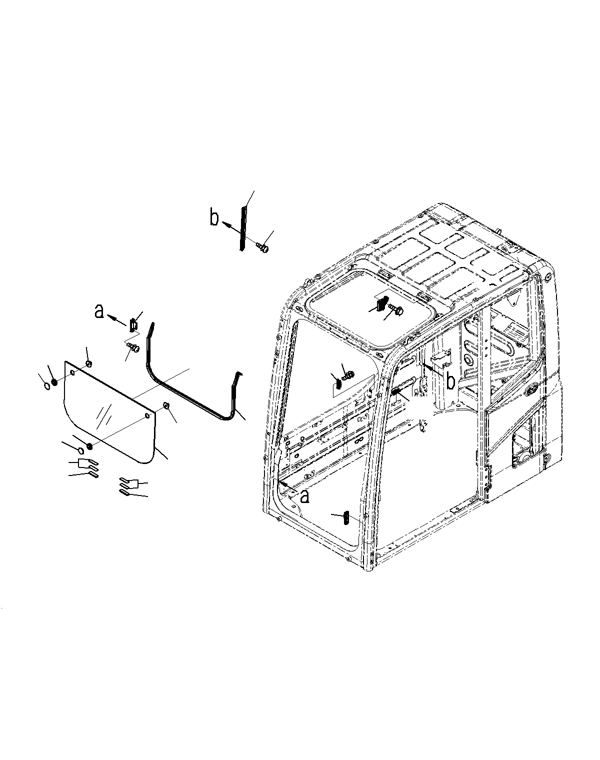 Схема запчастей Komatsu PC160LC-8 - КАБИНА (ПЕРЕДН. НИЖН. ОКНА) K