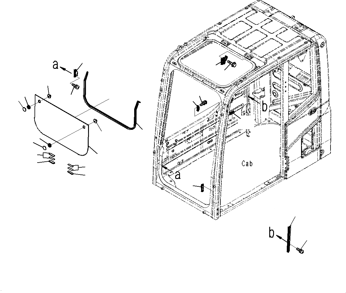 Схема запчастей Komatsu PC195LC-8 - КАБИНА (ПЕРЕДН. НИЖН. ОКНА) K