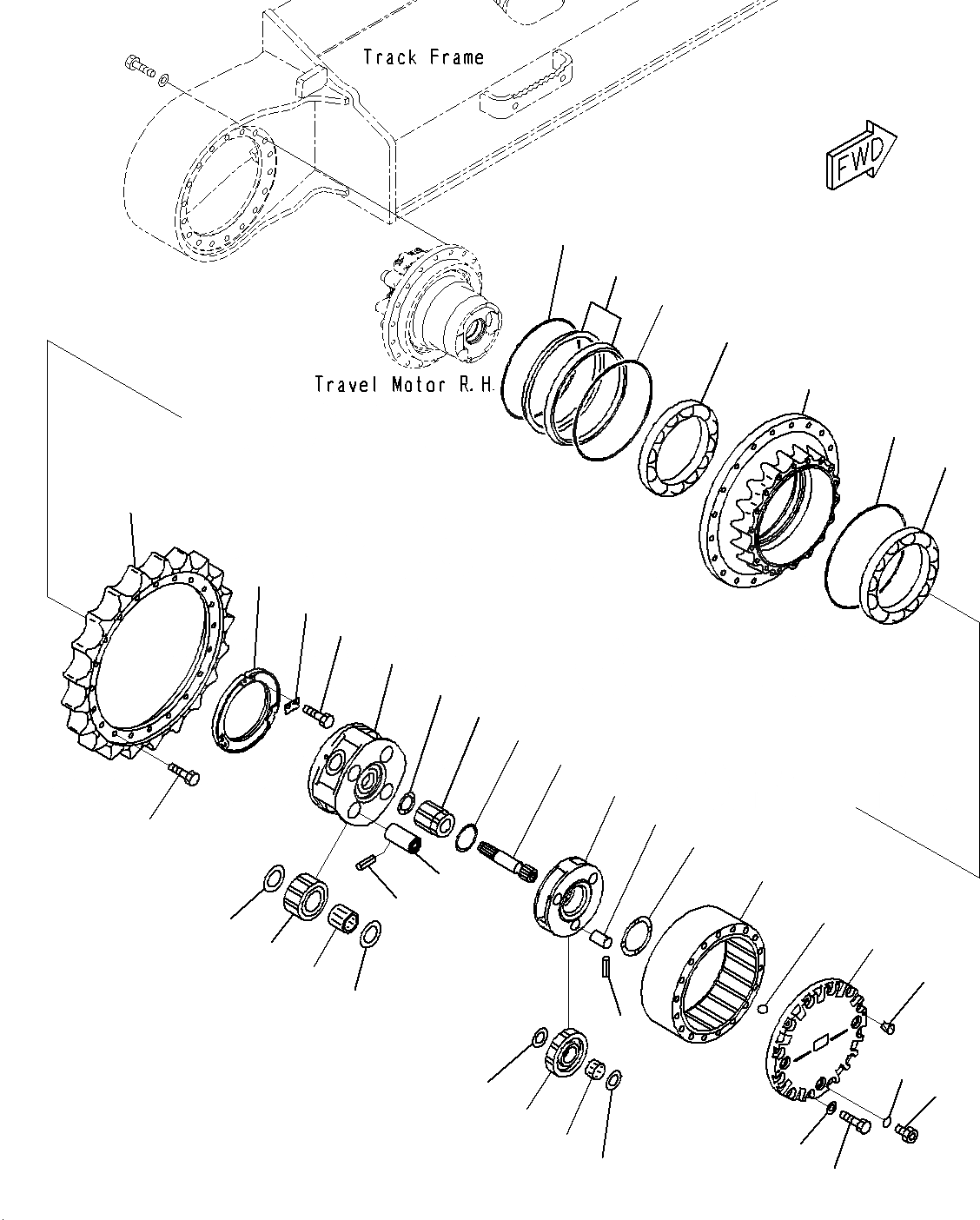 Схема запчастей Komatsu PC195LC-8 - МОТОР ХОДА И КОНЕЧНАЯ ПЕРЕДАЧА (КОНЕЧНАЯ ПЕРЕДАЧА, R.H)(J8-UP) 6779 272