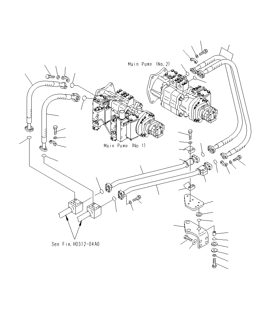 Схема запчастей Komatsu PC1250SP-8R - ЛИНИЯ ПОДАЧИ (NO. И NO. НАСОС) H