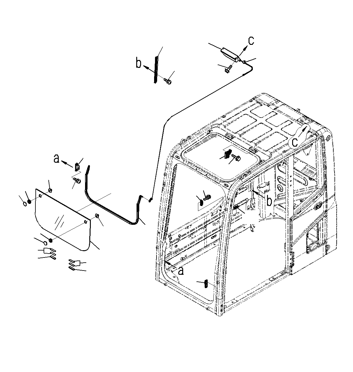 Схема запчастей Komatsu PC300-8M0 - КАБИНА (ПЕРЕДН. НИЖН. ОКНА) K