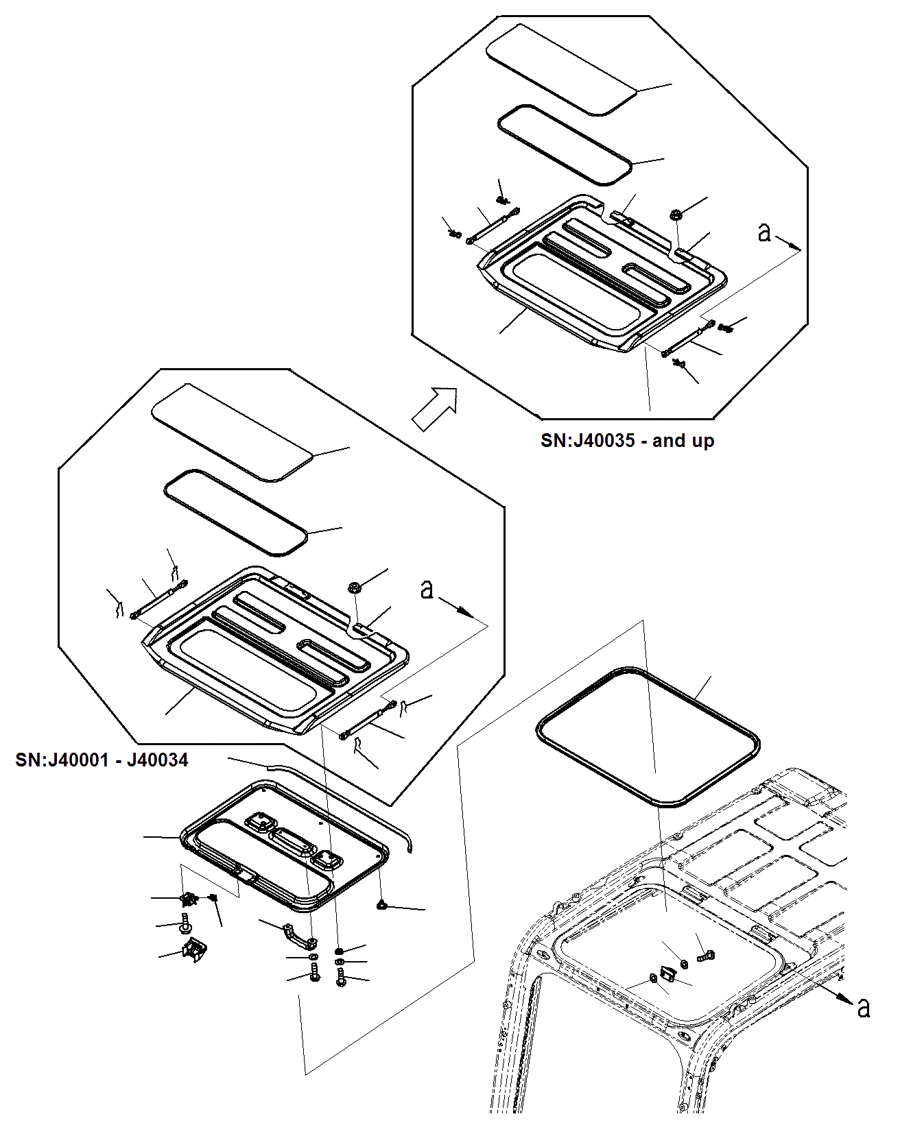 Схема запчастей Komatsu PC300-8M0 - КАБИНА (ОКНО В КРЫШЕ) K
