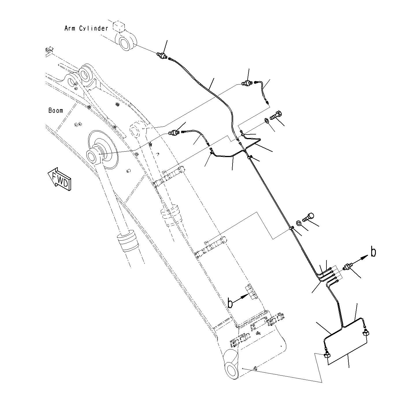 Схема запчастей Komatsu PC300-8M0 - СТРЕЛА (СМАЗЫВАЮЩ. ЛИНИЯ)(100 ЧАСОВ)(MM)(ОПЦ.) T