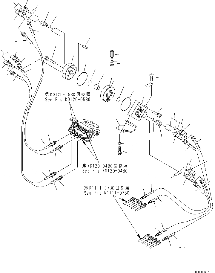 Схема запчастей Komatsu MX15 - MULTI УПРАВЛЯЮЩ. КЛАПАН И ТРУБЫ (MULTI PATTERN) ГИДРАВЛИКА