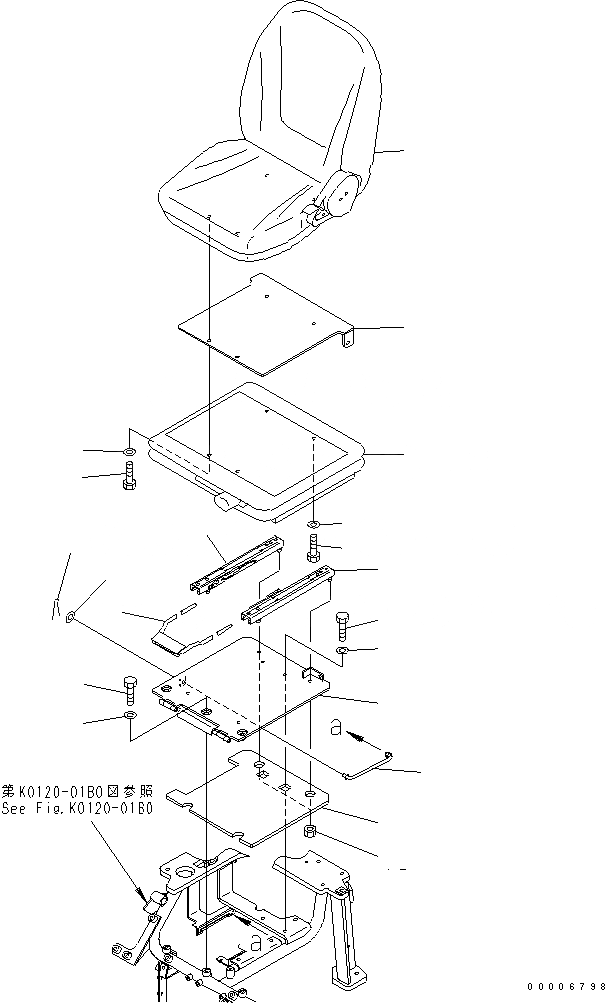 Схема запчастей Komatsu MX15 - СИДЕНЬЕ ОПЕРАТОРА (С ВОЗД. ПОДВЕСКОЙ) КАБИНА ОПЕРАТОРА И СИСТЕМА УПРАВЛЕНИЯ