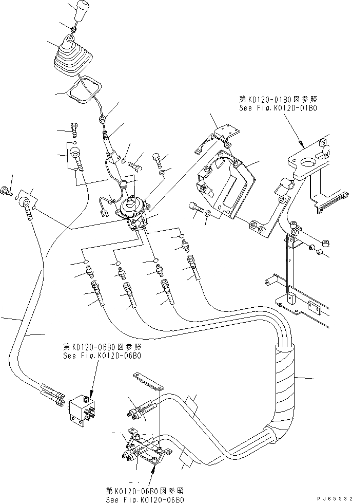 Схема запчастей Komatsu MX15 - ПРАВ. РЫЧАГ УПРАВЛ-Я И P.P.C. ТРУБЫ КАБИНА ОПЕРАТОРА И СИСТЕМА УПРАВЛЕНИЯ