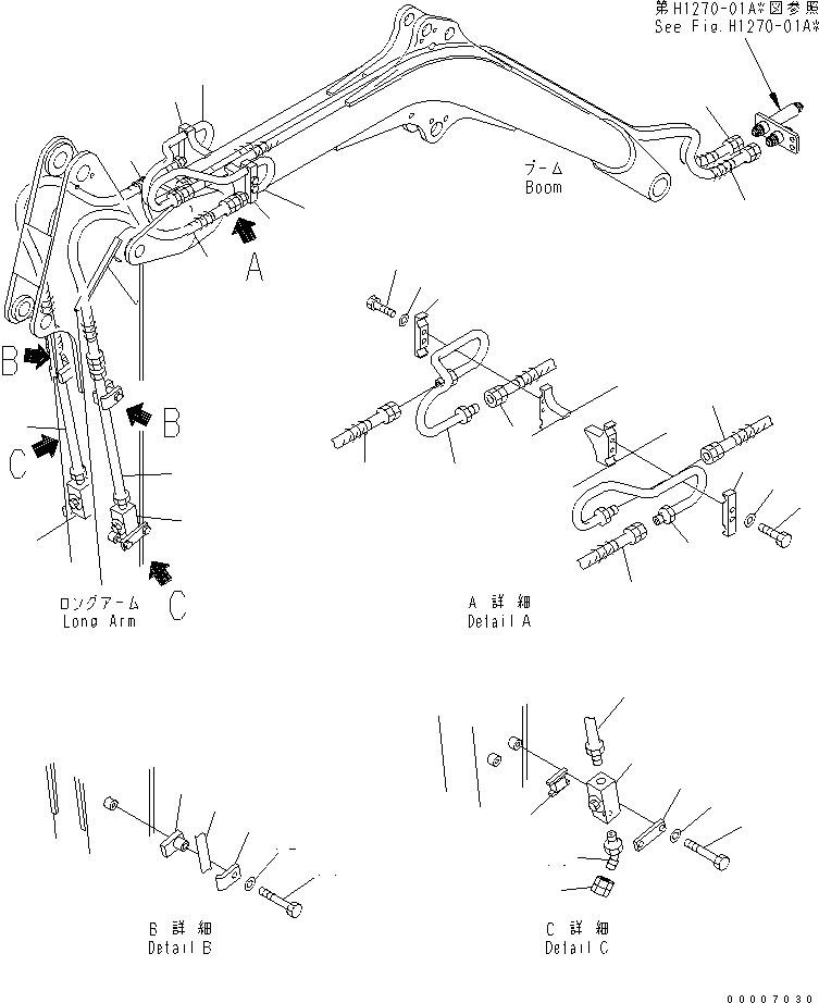 Схема запчастей Komatsu MX15 - НАВЕСНОЕ ОБОРУД-Е (ДЛЯ УДЛИНН. РУКОЯТИ) РАБОЧЕЕ ОБОРУДОВАНИЕ