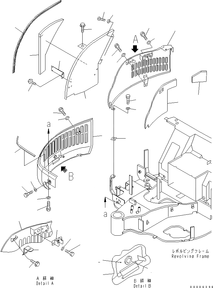 Схема запчастей Komatsu MX27 - ПРАВ. БОКОВ. КРЫШКА (ДЛЯ КАБИНЫ) ЧАСТИ КОРПУСА