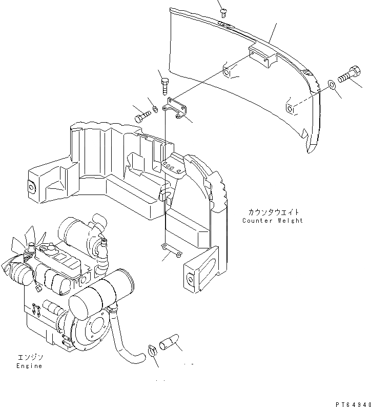 Схема запчастей Komatsu MX27 - ДОПОЛН. ПРОТИВОВЕС ЧАСТИ КОРПУСА