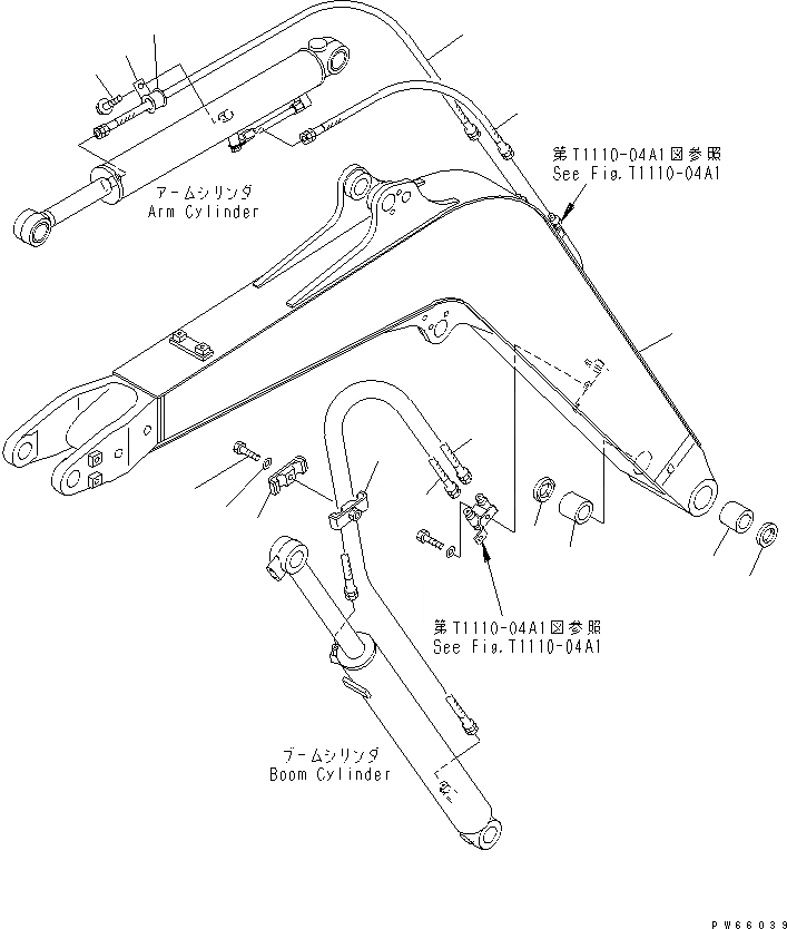 Схема запчастей Komatsu MX27 - СТРЕЛА (СТРЕЛА И ШЛАНГИ) РАБОЧЕЕ ОБОРУДОВАНИЕ