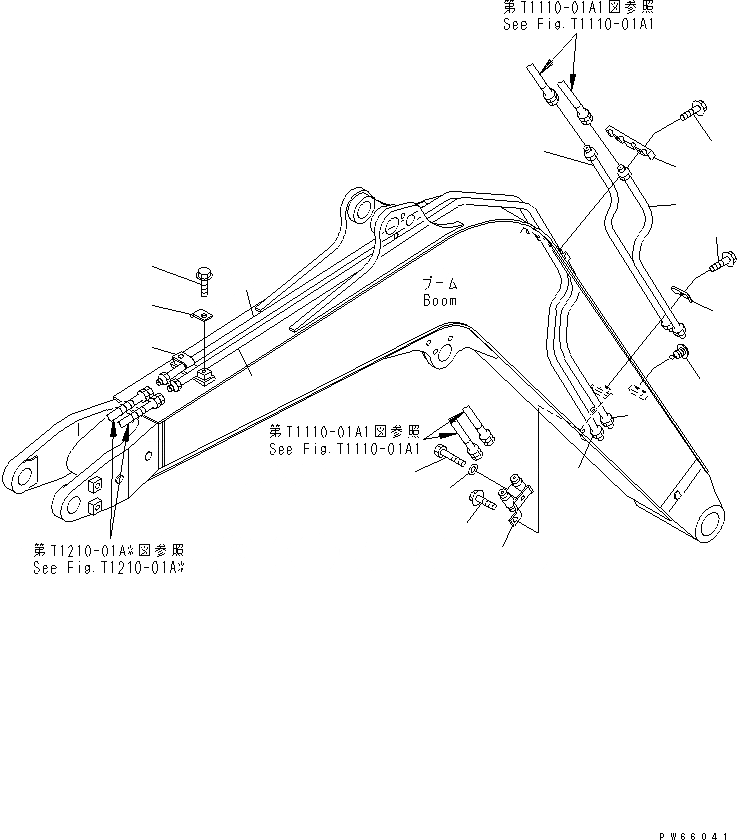 Схема запчастей Komatsu MX27 - СТРЕЛА (ТРУБКА) РАБОЧЕЕ ОБОРУДОВАНИЕ