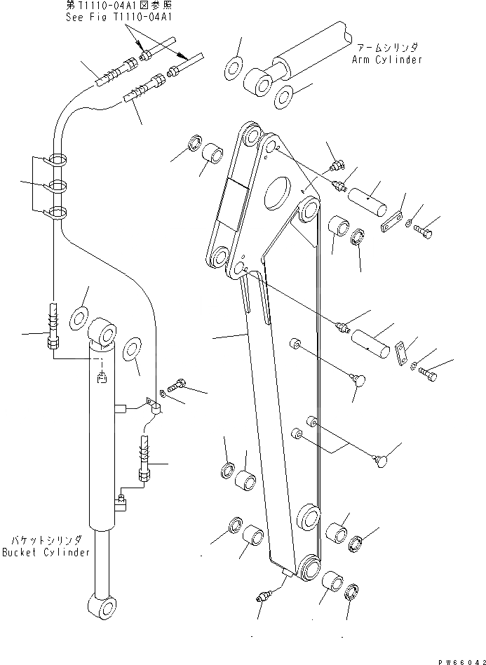 Схема запчастей Komatsu MX27 - РУКОЯТЬ РАБОЧЕЕ ОБОРУДОВАНИЕ