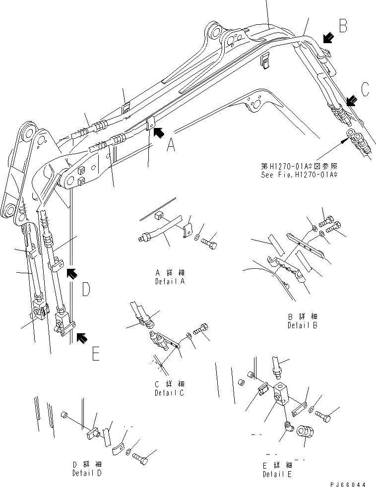 Схема запчастей Komatsu MX27 - НАВЕСНОЕ ОБОРУД-Е (НАВЕСН. ОБОРУД) (ДЛЯ УДЛИНН. РУКОЯТИ) РАБОЧЕЕ ОБОРУДОВАНИЕ