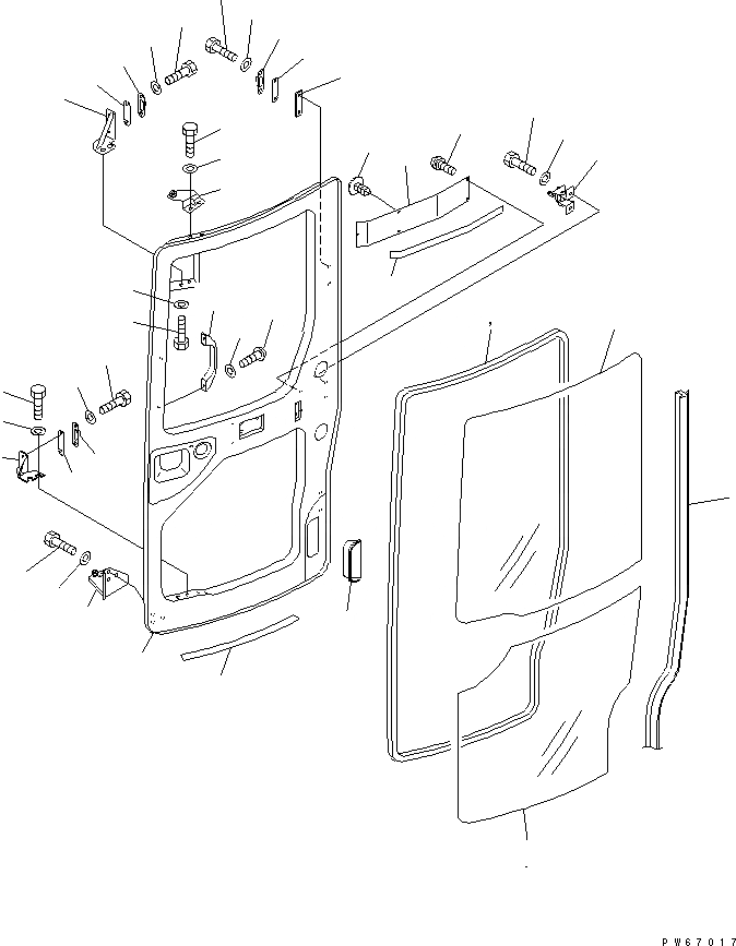 Схема запчастей Komatsu MX35 - КАБИНА (/) (ДВЕРЬ /) КАБИНА ОПЕРАТОРА И СИСТЕМА УПРАВЛЕНИЯ
