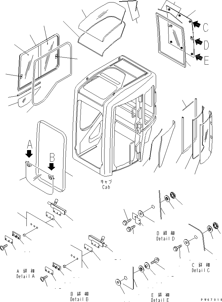 Схема запчастей Komatsu MX35 - КАБИНА (/) (ОКНА) КАБИНА ОПЕРАТОРА И СИСТЕМА УПРАВЛЕНИЯ