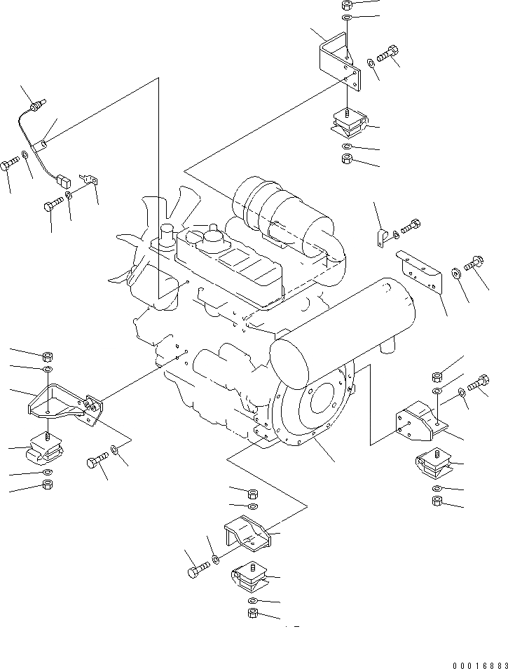 Схема запчастей Komatsu MX45 - КРЕПЛЕНИЕ ДВИГАТЕЛЯ КОМПОНЕНТЫ ДВИГАТЕЛЯ