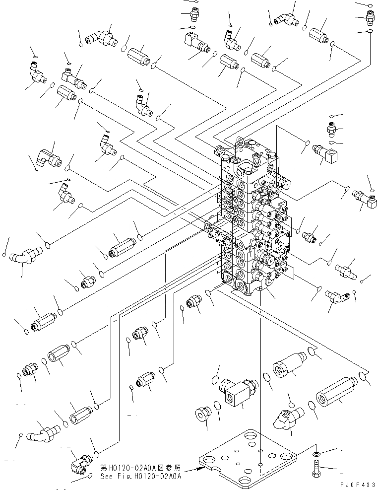 Схема запчастей Komatsu MX45 - ОСНОВН. КЛАПАН (ПАТРУБОК) ГИДРАВЛИКА