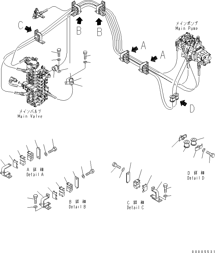 Схема запчастей Komatsu MX45 - ЛИНИЯ ПОДАЧИ (КРЕПЛЕНИЕ) ГИДРАВЛИКА