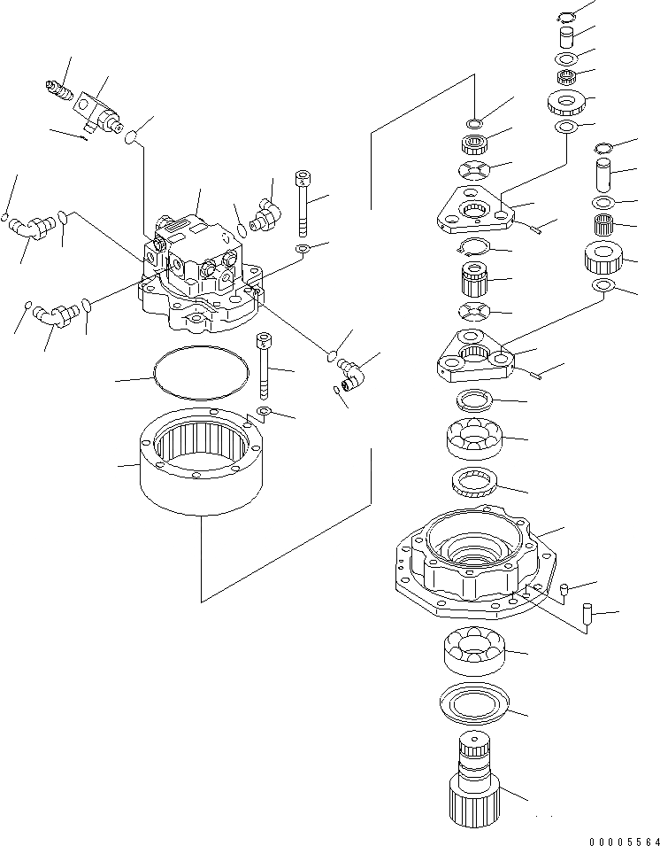 Схема запчастей Komatsu MX45 - МЕХАНИЗМ ПОВОРОТА (ВНУТР. ЧАСТИ) ПОВОРОТН. КРУГ И КОМПОНЕНТЫ