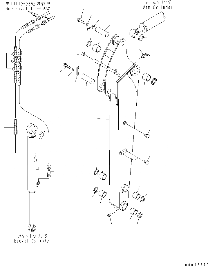 Схема запчастей Komatsu MX45 - РУКОЯТЬ (КРОМЕ ЯПОН.) РАБОЧЕЕ ОБОРУДОВАНИЕ