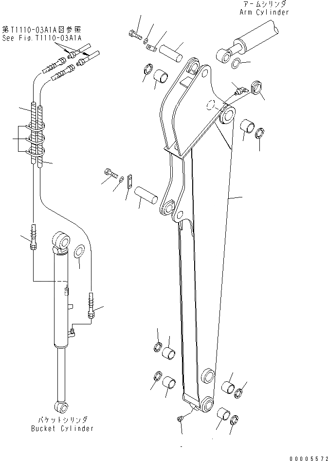 Схема запчастей Komatsu MX45 - УДЛИНН. РУКОЯТЬ (ДЛЯ НАВЕСН. ОБОРУД.) (КРОМЕ ЯПОН.) РАБОЧЕЕ ОБОРУДОВАНИЕ