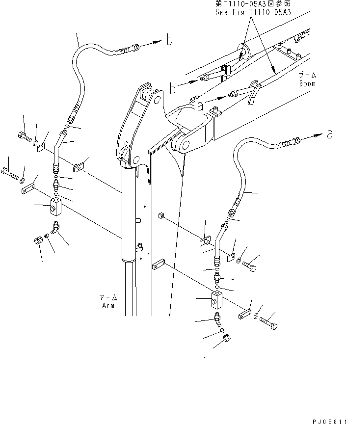 Схема запчастей Komatsu MX45 - РУКОЯТЬ (ДЛЯ НАВЕСН. ОБОРУД.) (КРОМЕ ЯПОН.) РАБОЧЕЕ ОБОРУДОВАНИЕ
