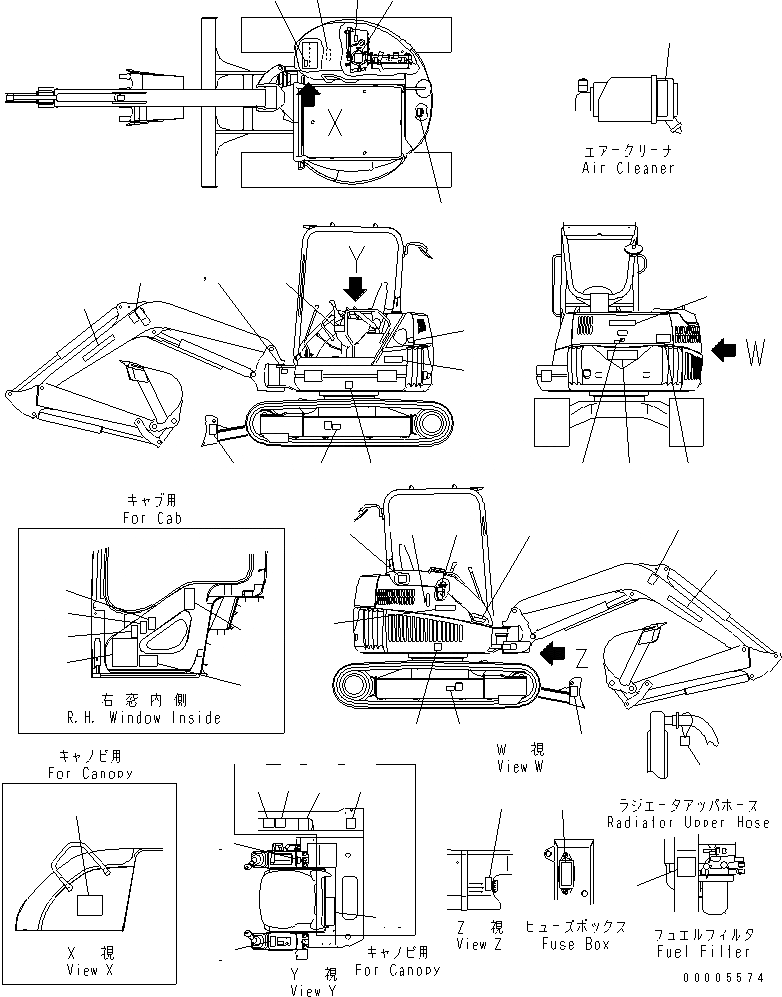 Схема запчастей Komatsu MX45 - МАРКИРОВКА (АНГЛ.) (ДЛЯ СЕВ. АМЕРИКИ) МАРКИРОВКА