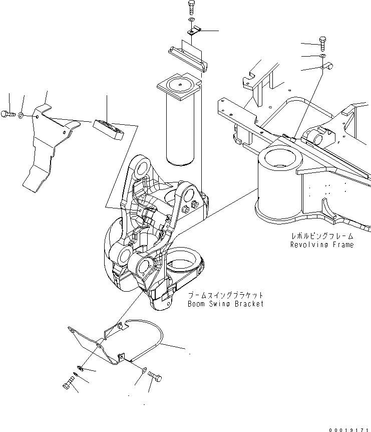 Схема запчастей Komatsu MX502 - КОРПУС ПОВОРОТА СТРЕЛЫ (COVER) (ДЛЯ -НАВЕСН. ОБОРУД) ОСНОВНАЯ РАМА И ЕЕ ЧАСТИ