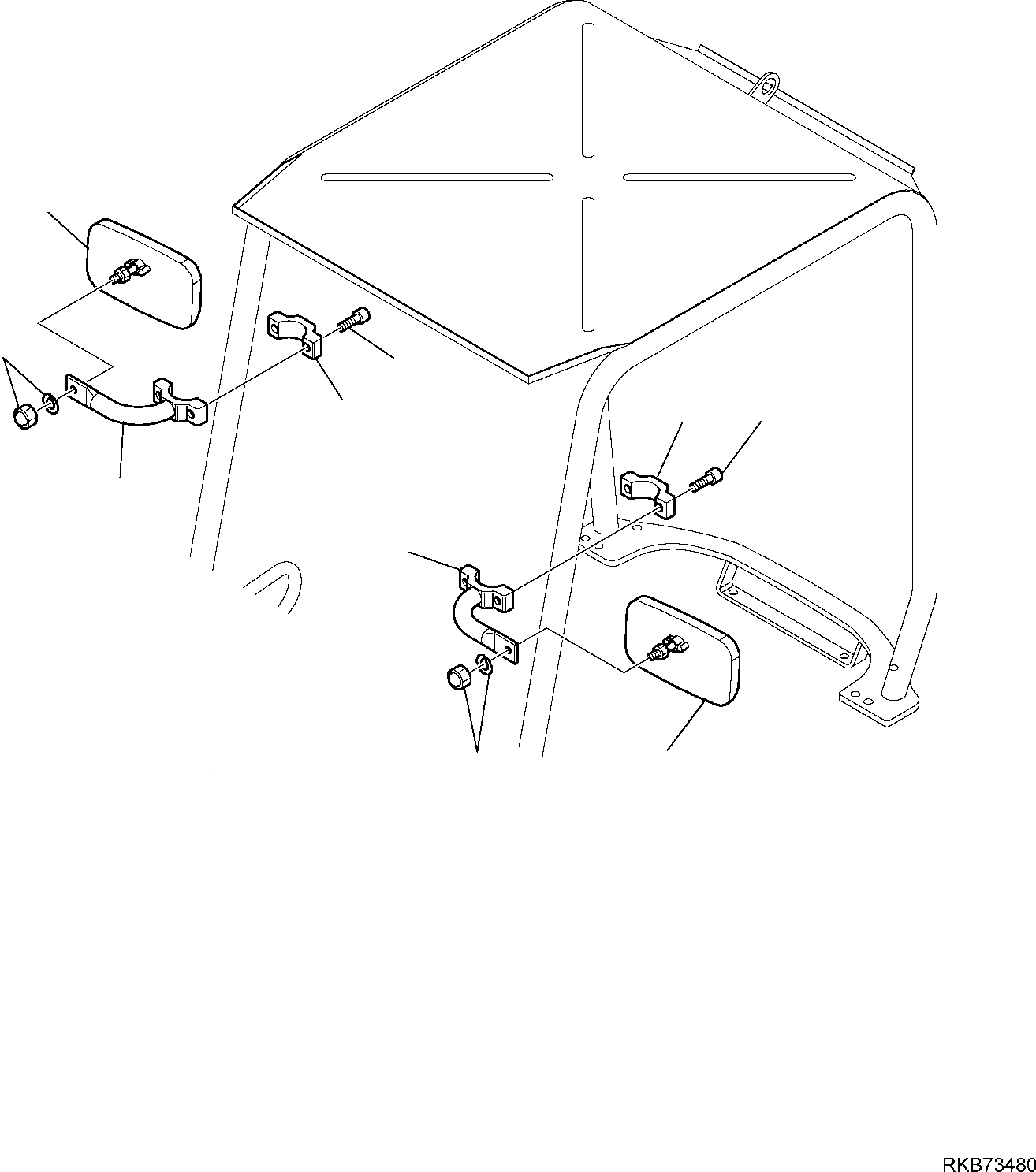 Схема запчастей Komatsu PC14R-3 HS - VIEW ЗЕРКАЛА(НАВЕС) ЧАСТИ КОРПУСА И КАБИНА