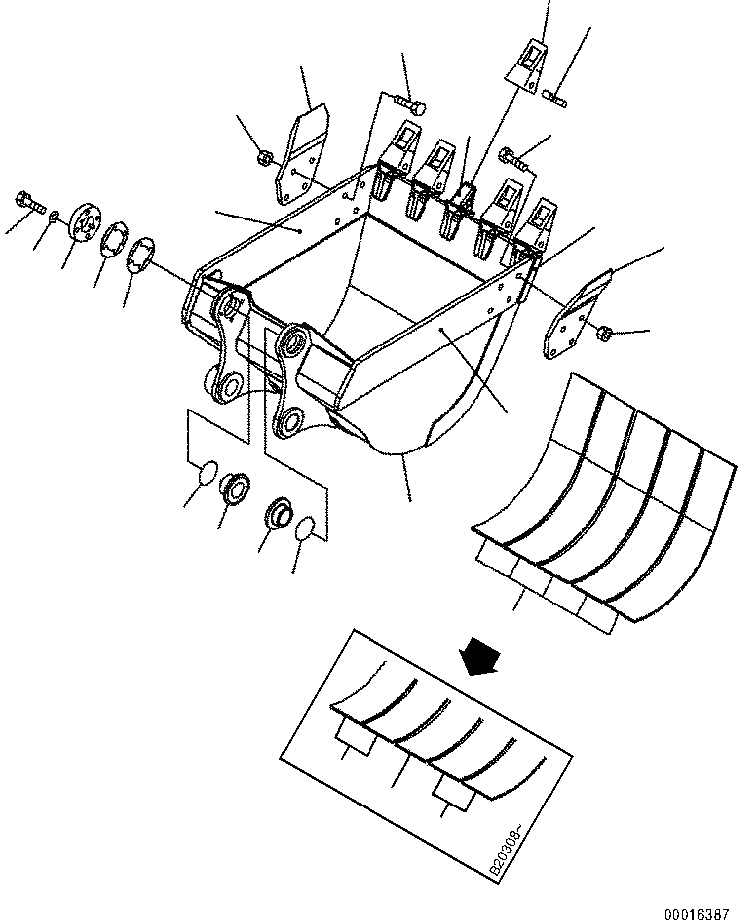Схема запчастей Komatsu PC160LC-7 - КОВШ, .8M (CECE .7M), 8MM (ГОРИЗОНТАЛЬН. ПАЛЕЦ) (С РЕГУЛЯТОРОМ) РАБОЧЕЕ ОБОРУДОВАНИЕ