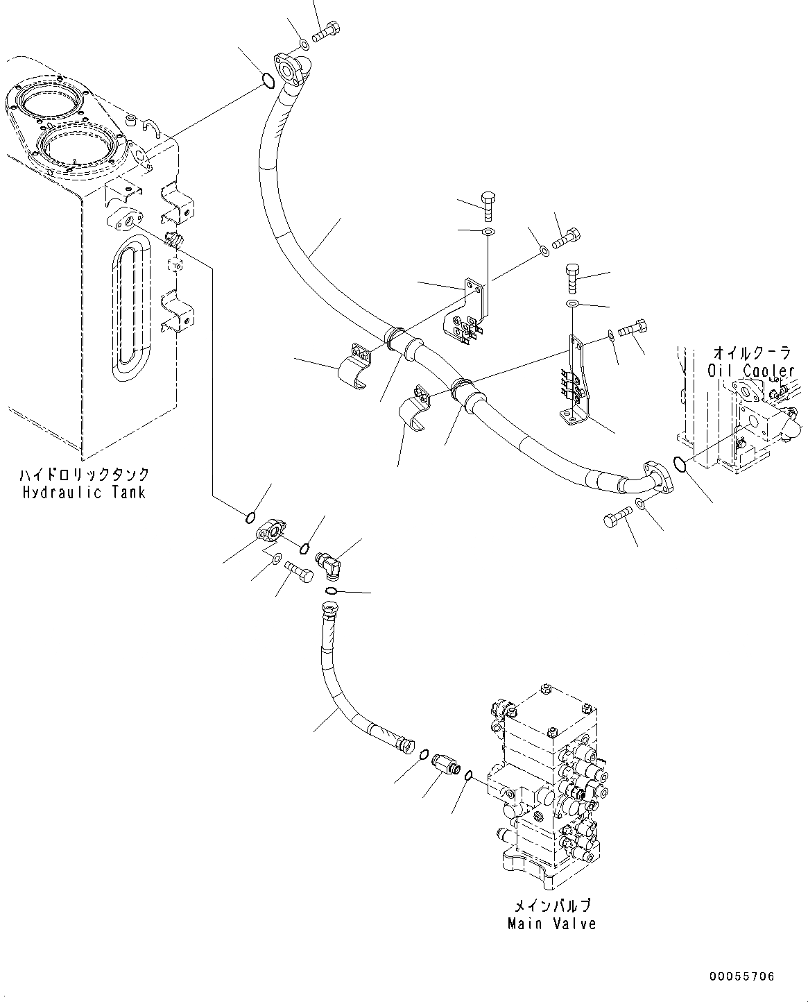 Схема запчастей Komatsu PC160LC-8 - ЛИНИИ МАСЛООХЛАДИТЕЛЯ ГИДРАВЛИКА